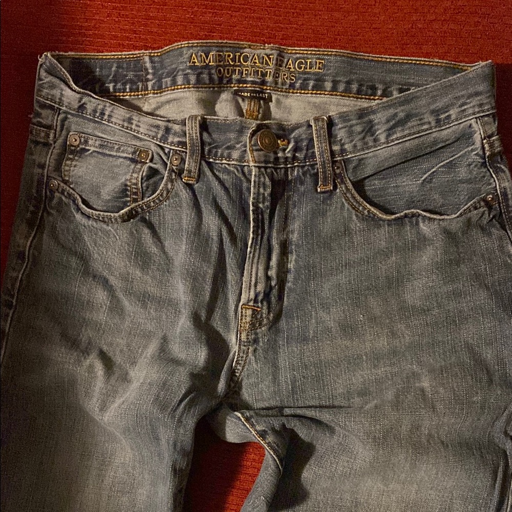 American Eagle Outfitters Blue Straight Fit Distressed Jeans Preowned